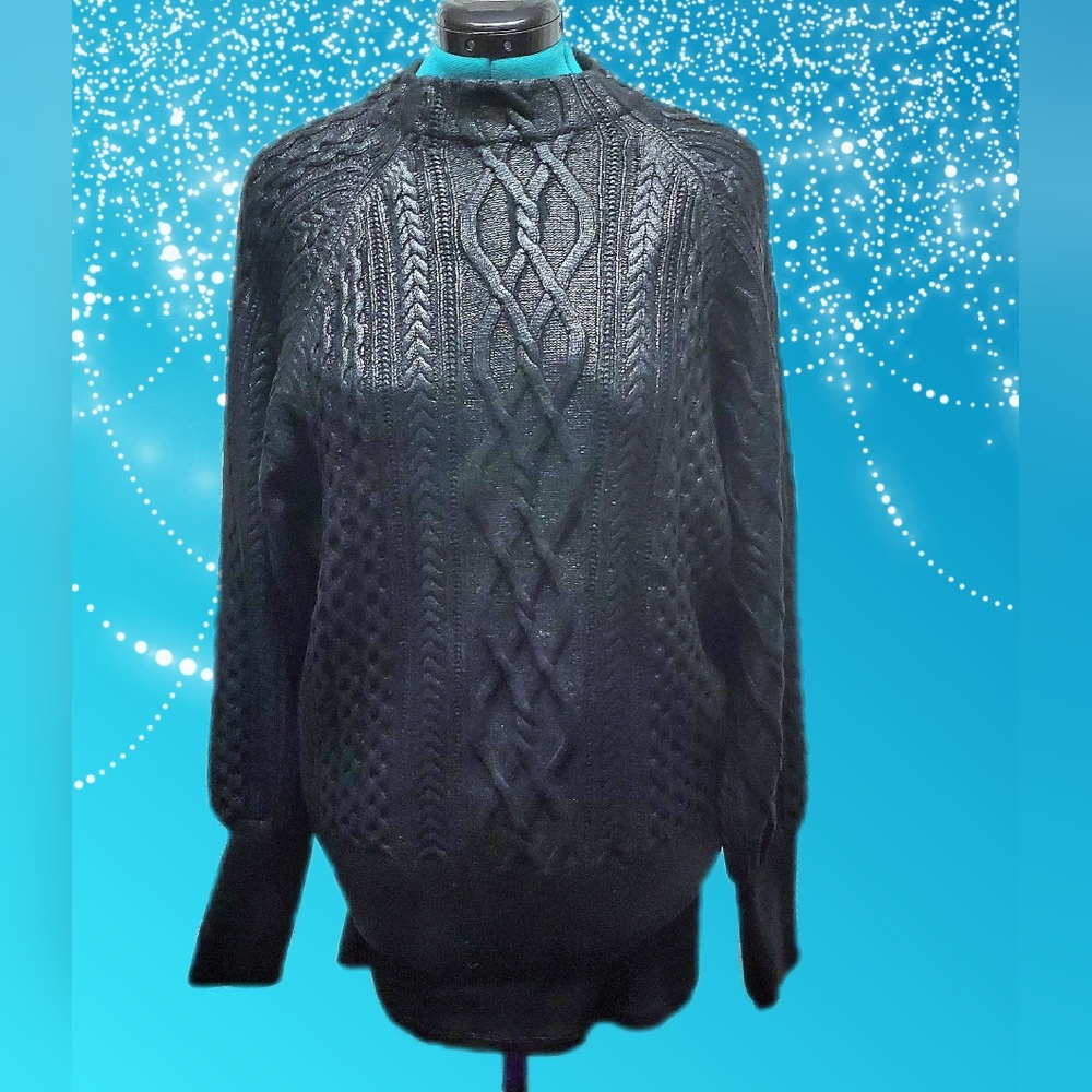 Black Metallic Look Cable Knit Women's Plus Size Sweater by Express